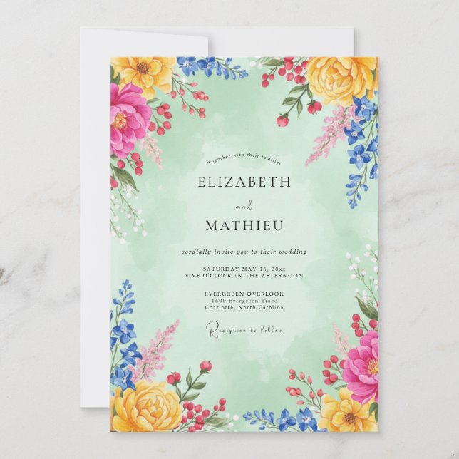 Invitation Mariage de printemps vibrant vert menthe (Devant)