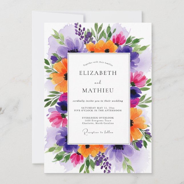 Invitation Mariage de printemps violet et jubilatoire (Devant)