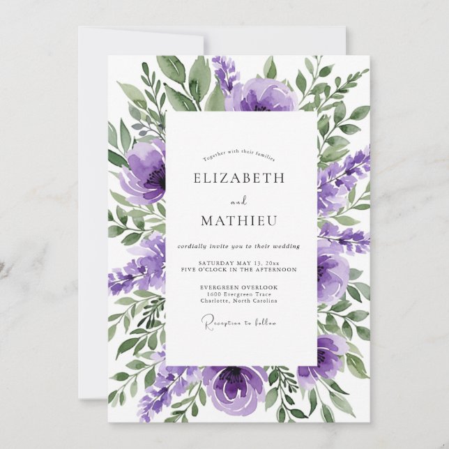 Invitation Mariage de printemps violet poétique (Devant)