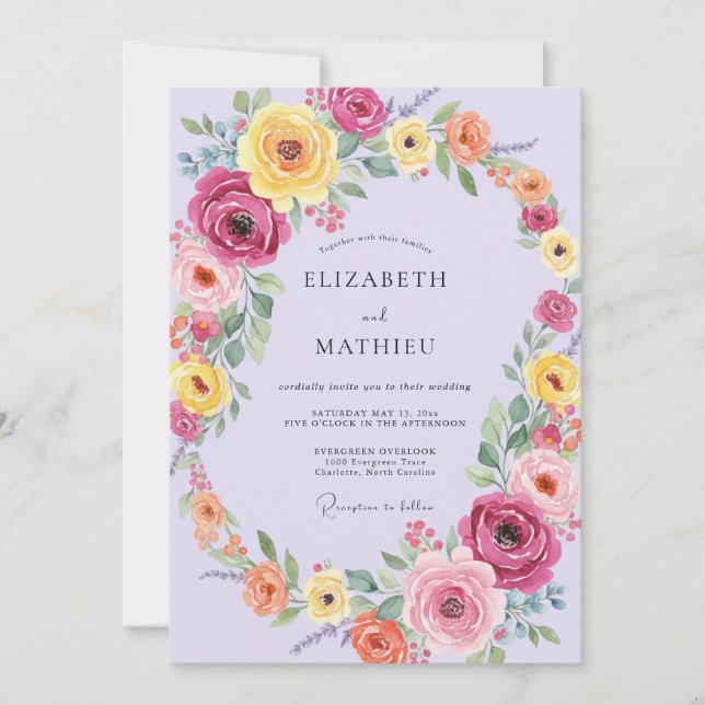 Invitation Mariage de printemps vivace lavande (Devant)