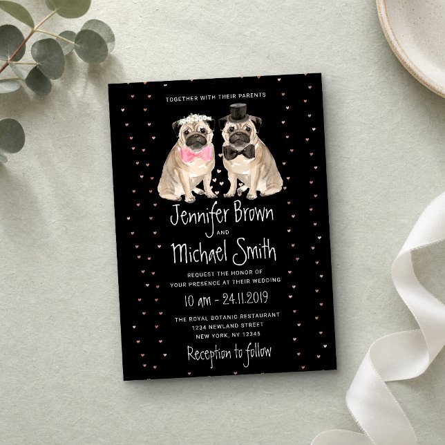 Invitation Mariage de Pug noir Chien (Créateur téléchargé)