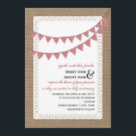 Invitation Mariage de ralliement de En vichy rouge inspiré pa<br><div class="desc">Un faire-part de mariage décontracté illustrant une en vichy rouge sur une dentelle en avant.  Le Arrière - plan à l'avant et à l'arrière est inspiré des burlap.  Personnalisez le texte avec les détails de votre occasion.</div>