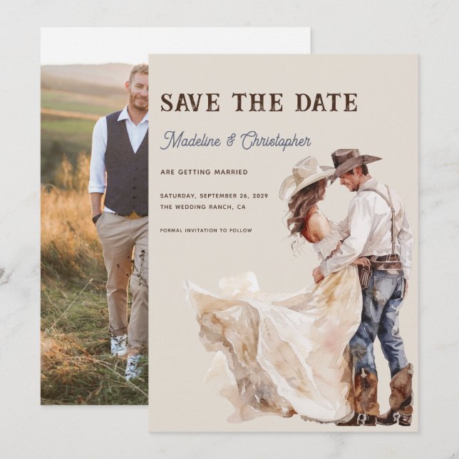 Invitation Mariage de Ranch Western Boho Photo Enregistrer la (Devant / Derrière)