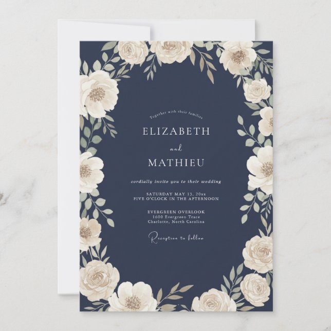 Invitation Mariage de Ranunculus d'Ivoire et d'Eucalyptus à M (Devant)