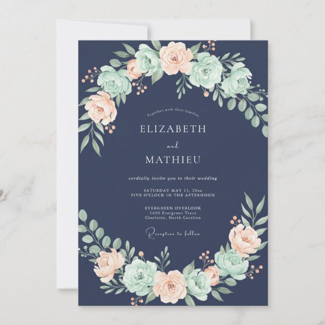 Invitation Mariage de ranunculus gris eucalyptus à la menthe  (Devant)