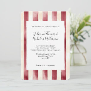 Invitation Mariage de rayures de crème rouge bordeaux