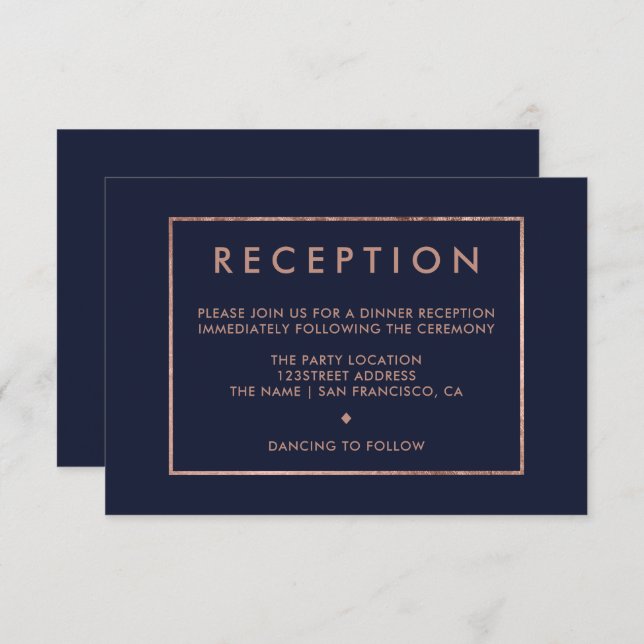 Invitation mariage de réception bleu marine rose (Devant / Derrière)