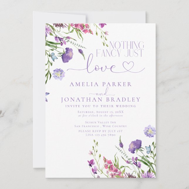 Invitation Mariage de réception Décontracté Fleur sauvage vio (Devant)