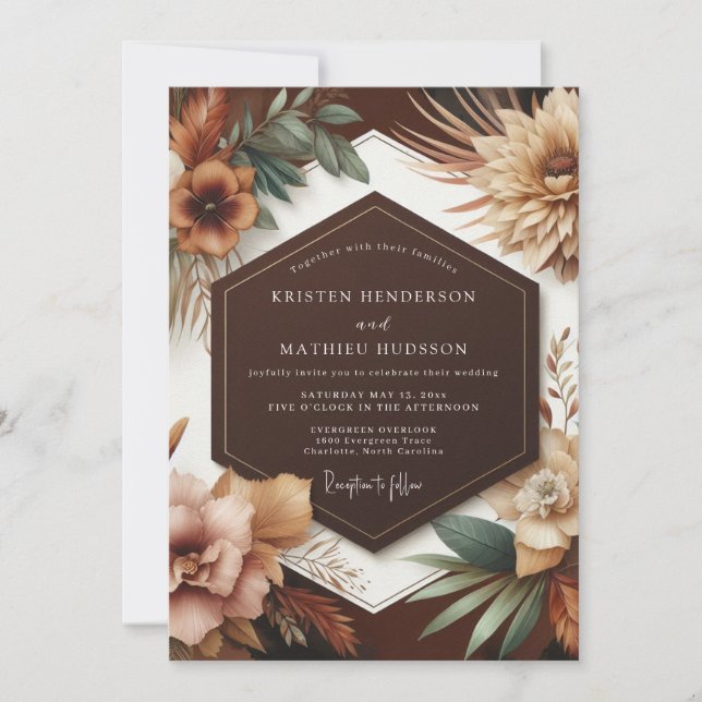 Invitation Mariage de récolte florale en terre cuite (Devant)
