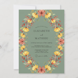 Invitation Mariage de récolte orné de vert sauge
