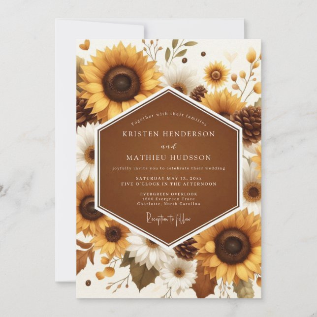 Invitation Mariage de récolte rustique au tournesol (Devant)