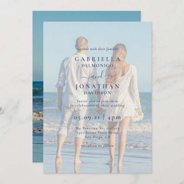 Invitation Mariage de recouvrement blanc photo en couple mode (Devant / Derrière)