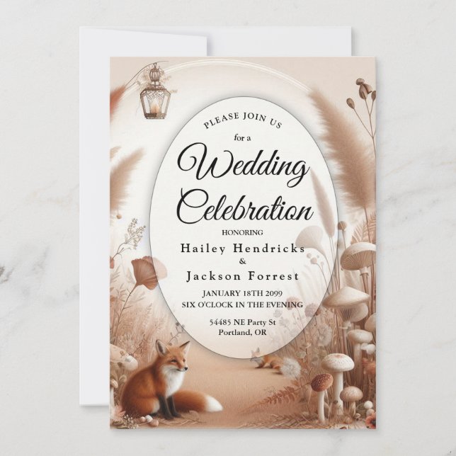 Invitation Mariage de renards dans une forêt automnale enchan (Devant)