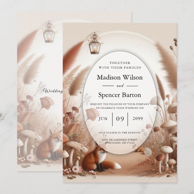 Invitation Mariage de Renards dans une Forêt Automnale Enchan (Devant / Derrière)