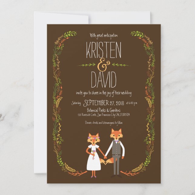 Invitation Mariage de renards de bois de Whimsical (Devant)