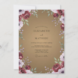 Invitation Mariage de renoncule d'eucalyptus or de Bourgogne