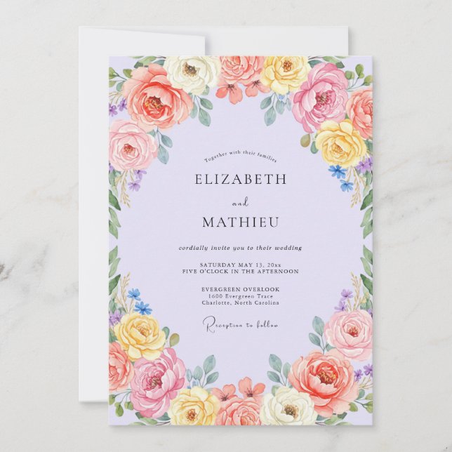 Invitation Mariage de renoncules et d'eucalyptus de couleur l (Devant)