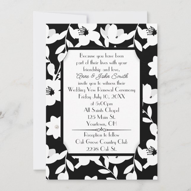 Invitation Mariage de renouvellement Vow Fleur noir et blanc (Devant)