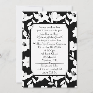 Invitation Mariage de renouvellement Vow Fleur noir et blanc