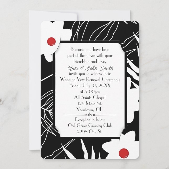 Invitation Mariage de renouvellement Vow Fleur noir et blanc (Devant)