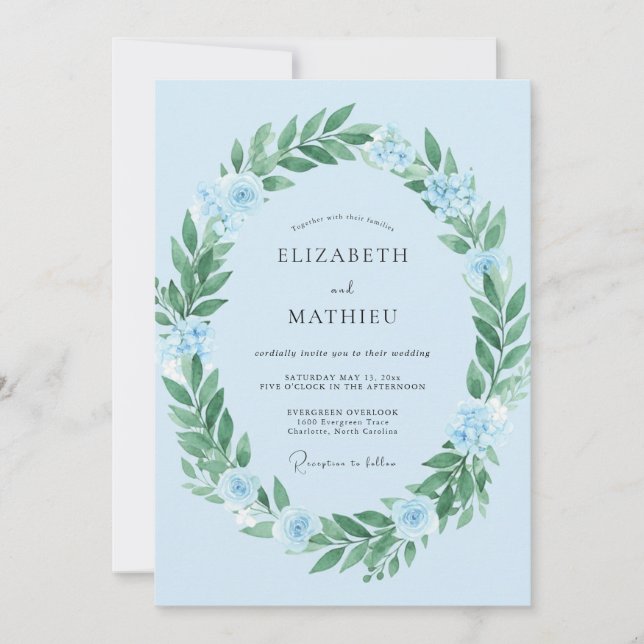 Invitation Mariage de rêve bleu azur de printemps (Devant)