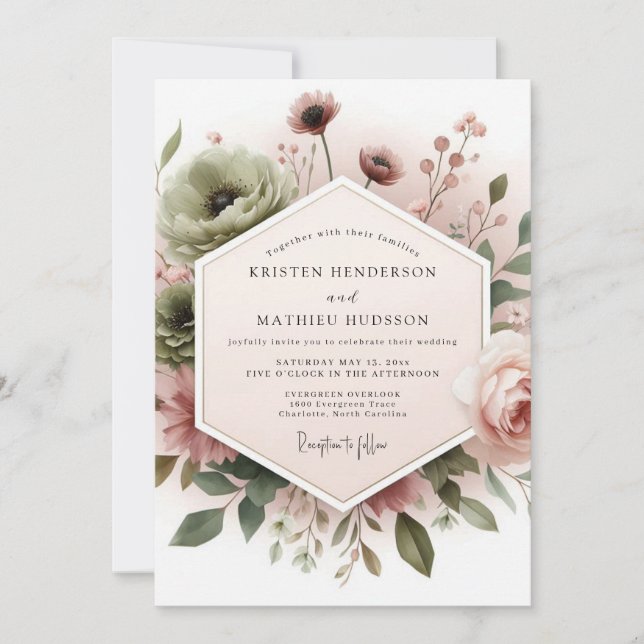 Invitation Mariage de rêve botanique Rose poussiéreuse (Devant)
