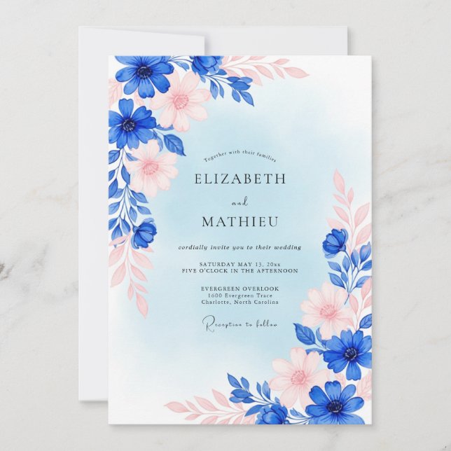 Invitation Mariage de rêve de printemps bleu royal (Devant)