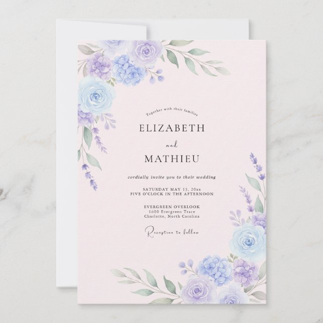 Invitation Mariage de rêve lavande au printemps (Devant)