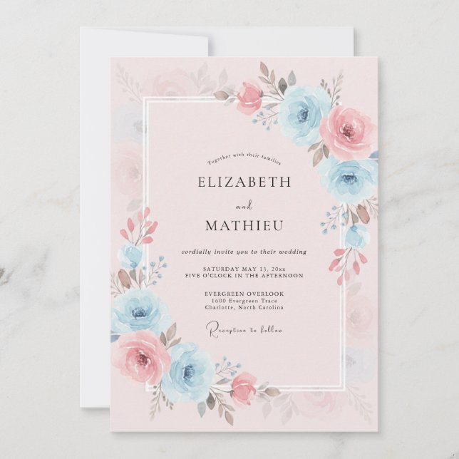 Invitation Mariage de rêve pastel bleu de printemps (Devant)