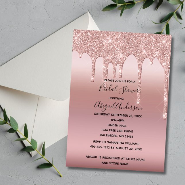 Invitation Mariage de Rêve Rose Gold et Rose Pâle (Blush Pink Rose Gold Dripping Glitter Bridal Shower invitation. )