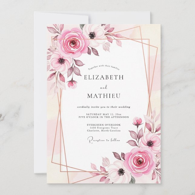 Invitation Mariage de rêve rose poussiéreux de printemps (Devant)