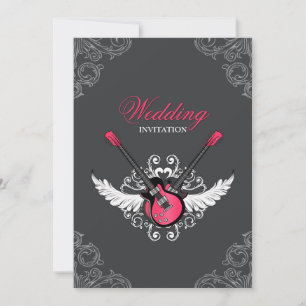 Invitation Mariage de rock et de roll Fuchsia Grey