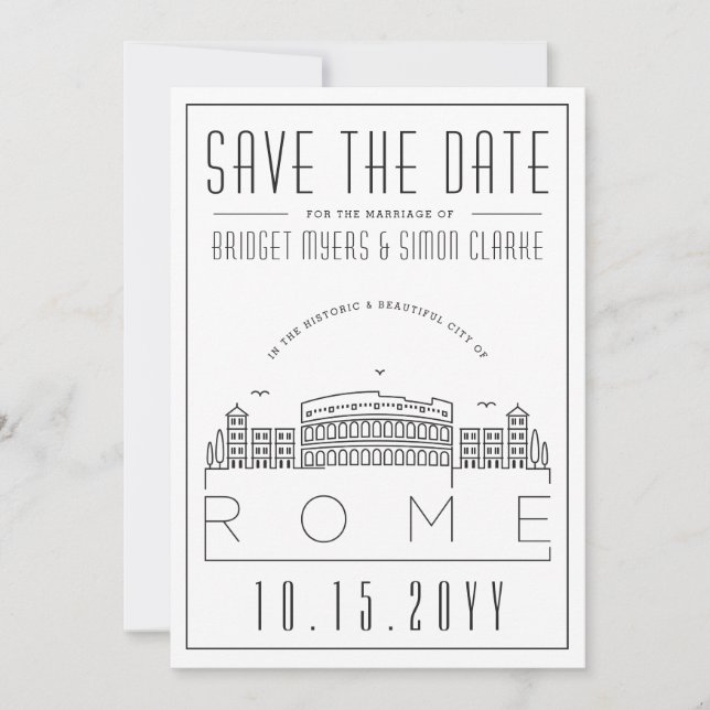 Invitation Mariage de Rome | Skyline stylisée Enregistrer la  (Devant)