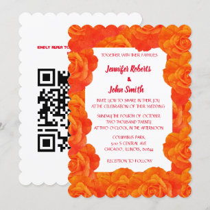 Invitation Mariage de Rose de Fleurs de code QR orange brûlée