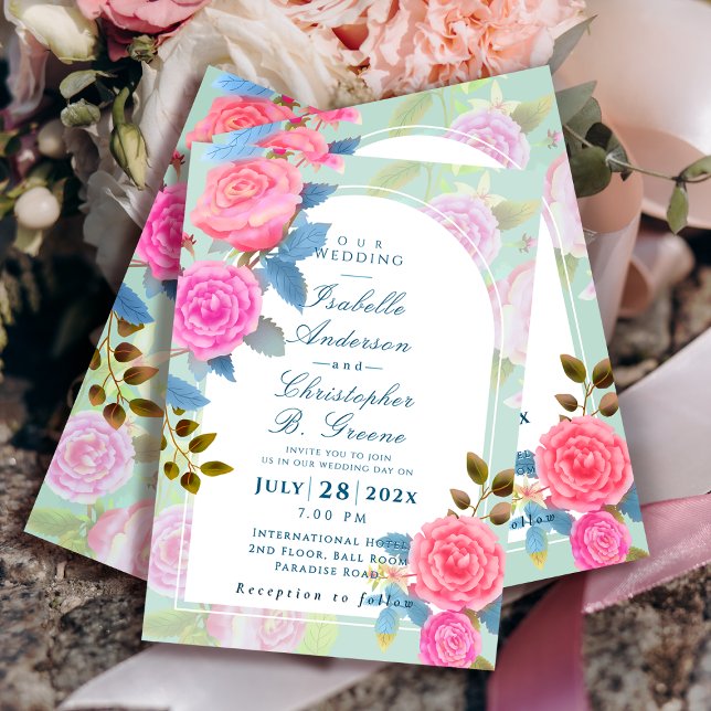 Invitation Mariage de Rose de jardin romantique (Elegant Vintage Rose Arch Wedding Invitation.)