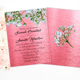Invitation Mariage de rose et de roses blanches métalliques c