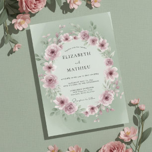 Invitation Mariage de rose luxuriante sage