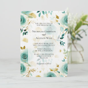 Invitation Mariage de Rose Mint Green White Gold