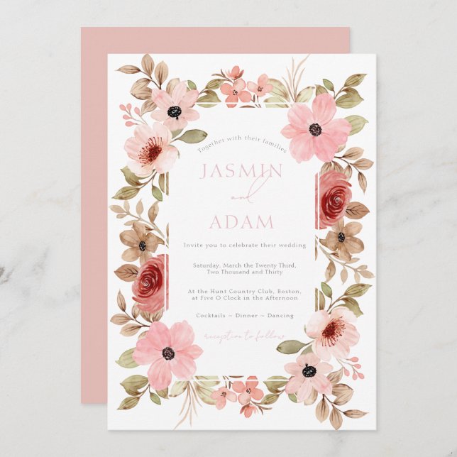 Invitation Mariage de Rose moderne Dusty rose (Devant / Derrière)
