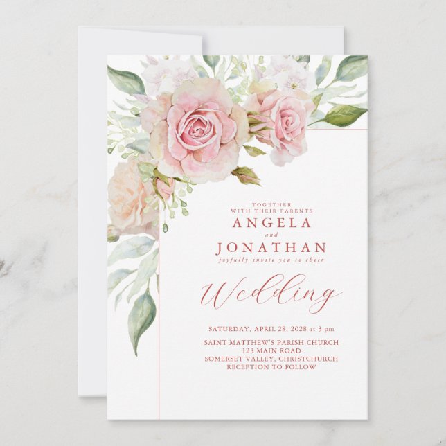 Invitation Mariage de rose pastel (Devant)