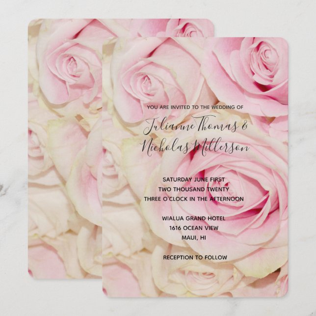 Invitation Mariage de roses blanches jolies roses (Devant / Derrière)