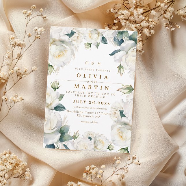 Invitation Mariage de Roses Blanches rustique et élégant (Créateur téléchargé)