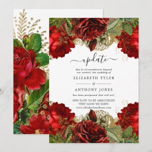 Invitation Mariage de roses rouges de Bourgogne et d'or vinta