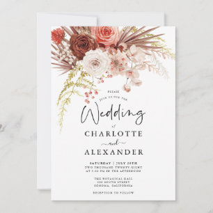 Invitation Mariage de rot Orange Terracotta Floral Palmetto