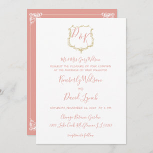 Invitation Mariage de rougissement Monogram Crest Gold