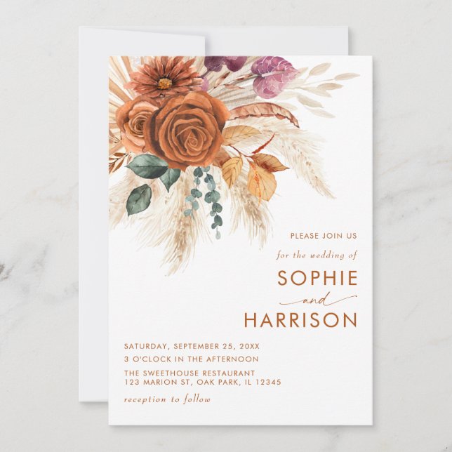 Invitation Mariage de rouille en laiton orange brûlé (Devant)