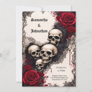 Invitation Mariage de ruban d'aquarelle et de goth Rose