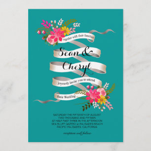Invitation Mariage de ruban pour bannière de fleurs de folklo