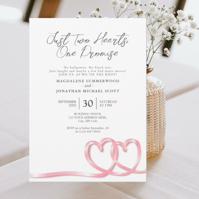 Invitation Mariage de ruban rose doux décontracté à deux coeu (Créateur téléchargé)