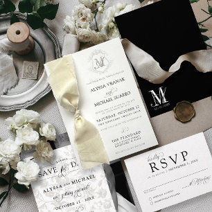 Invitation Mariage de ruban Vintage noir et blanc simple